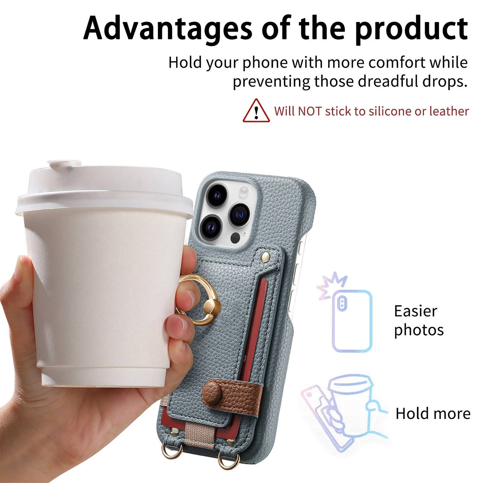 Advantages of the product

- Hold your phone with more comfort while preventing those dreadful drops.
- Will NOT stick to silicone or leather
- Easier photos
- Hold more