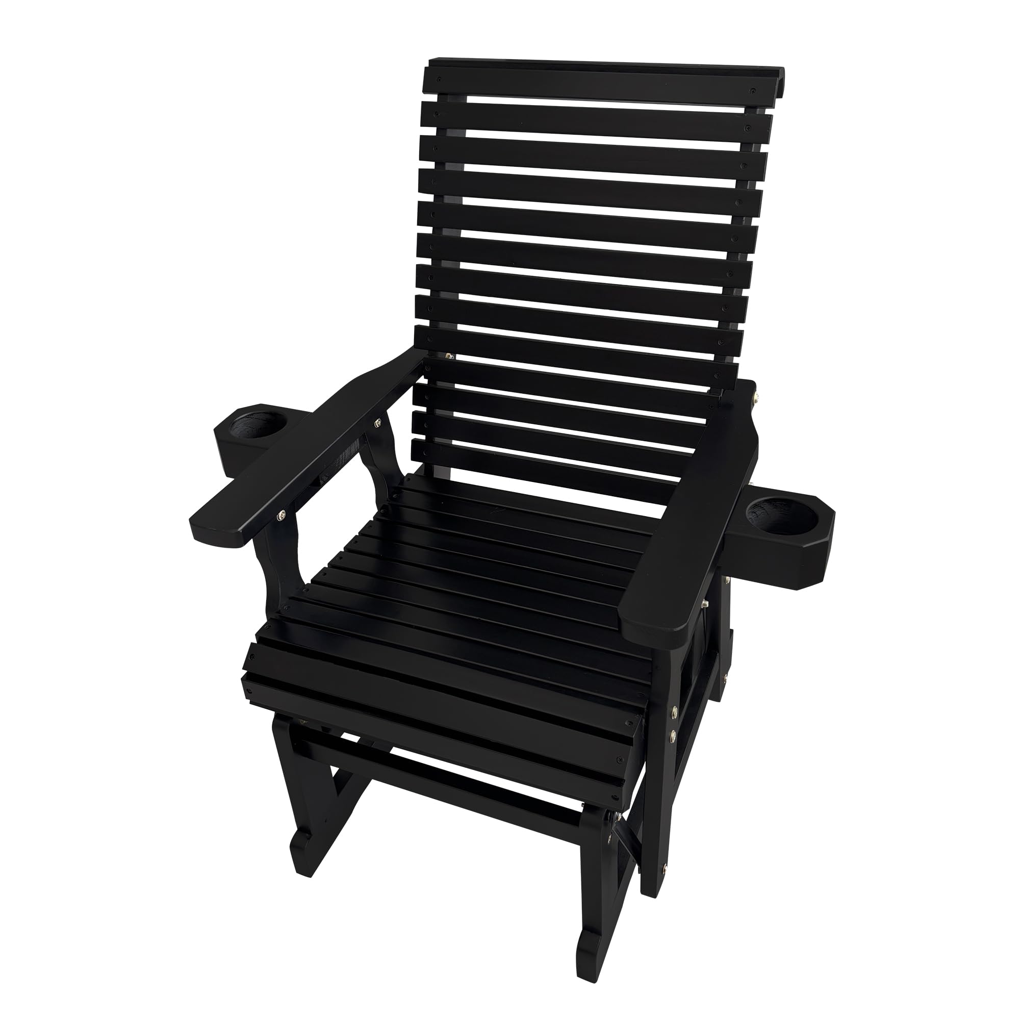 Angle. Fortune Candy - Wooden Patio Glider for One Person, with High Back and Deep Contoured Seat, Solid Fir Wood, Heavy Duty 600 LBS - BLACK.