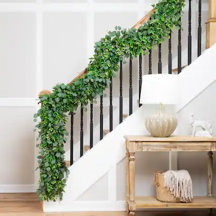 Front. Northlight - Silver Dollar and Seeded Eucalyptus Artificial Christmas Garland - 10' x 15" - Unlit - Green.