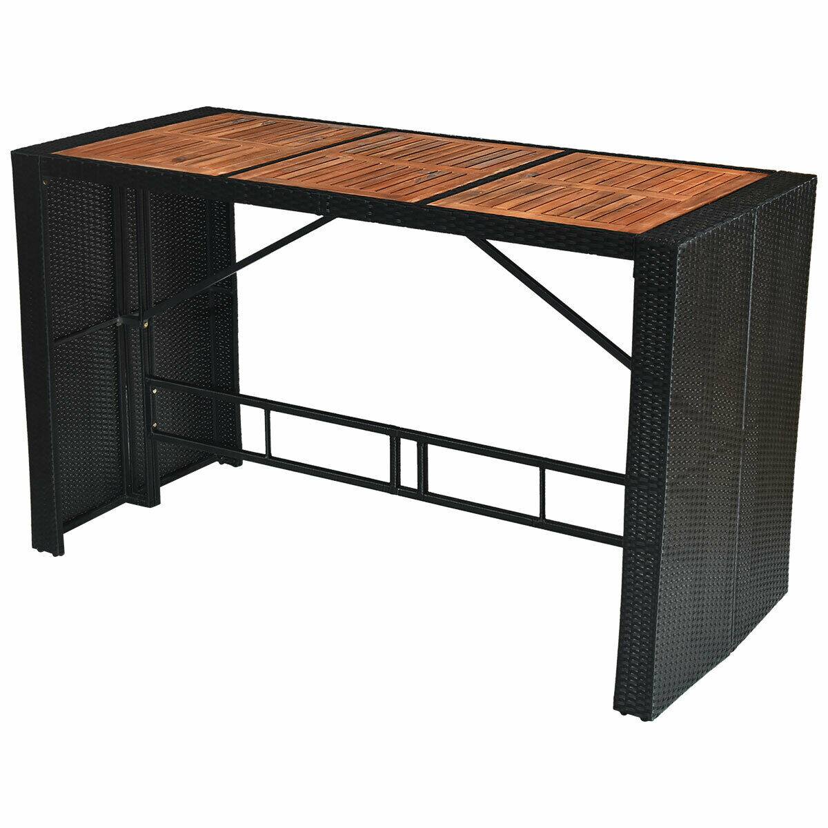 Alt View 9. Gymax - Gymax 7PCS Rattan Wicker Bar Set Patio Dining Furniture w/ Wood Table Top 6 Stools - Black.