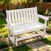 Front. Fortune Candy - Poly Lumber Patio Glider Bench, HIPS Material Weather-Resistant Glider for Outdoor Porch Garden - White.