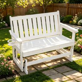 Fortune Candy - Poly Lumber Patio Glider Bench, HIPS Material Weather-Resistant Glider for Outdoor Porch Garden - White