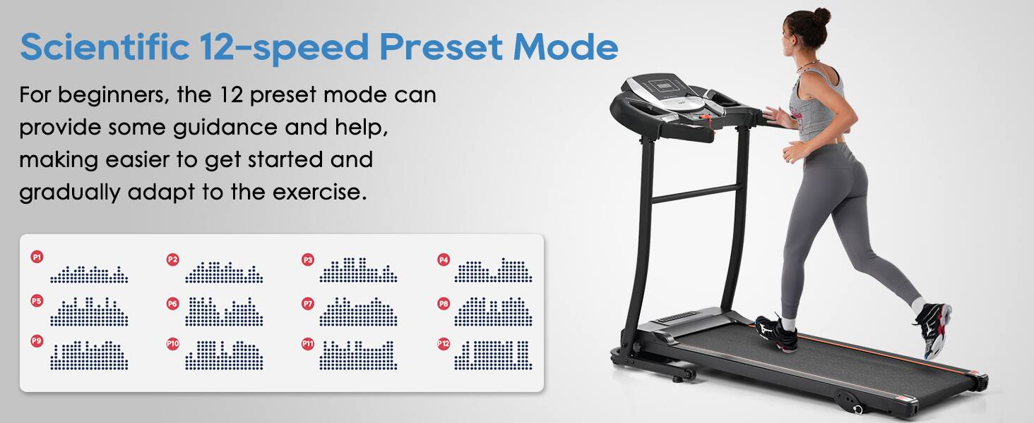 Scientific 12-speed Preset Mode

For beginners, the 12 preset mode can provide some guidance and help, making it easier to get started and gradually adapt to the exercise.

P1 P2 P3 P4 P5 P6 P7 P8 P9 P10 P11 P12