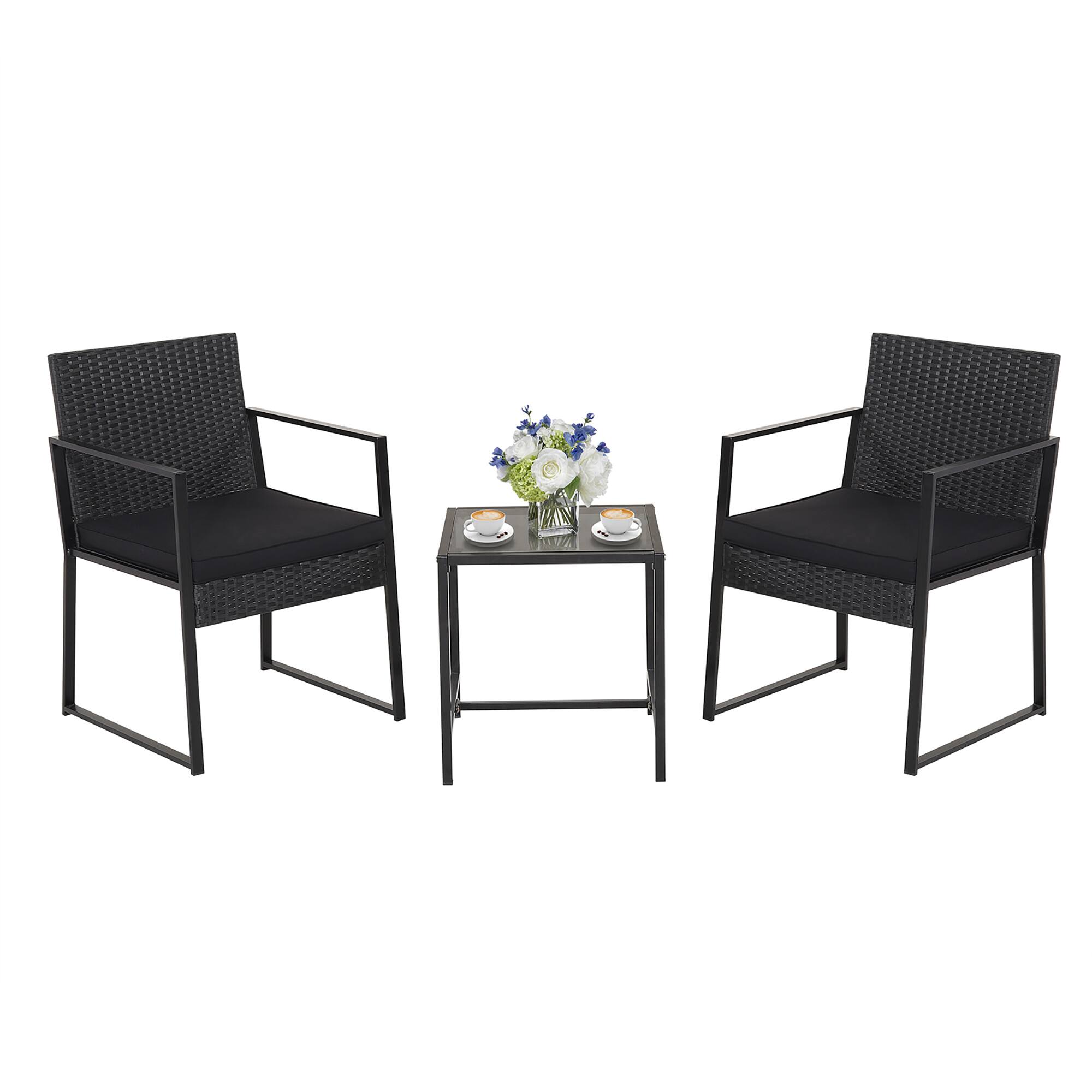 Alt View 1. Gymax - Gymax 3PCS Patio Rattan PE Wicker Bistro Set Outdoor Furniture Set w/ Table & Cushion - Black.
