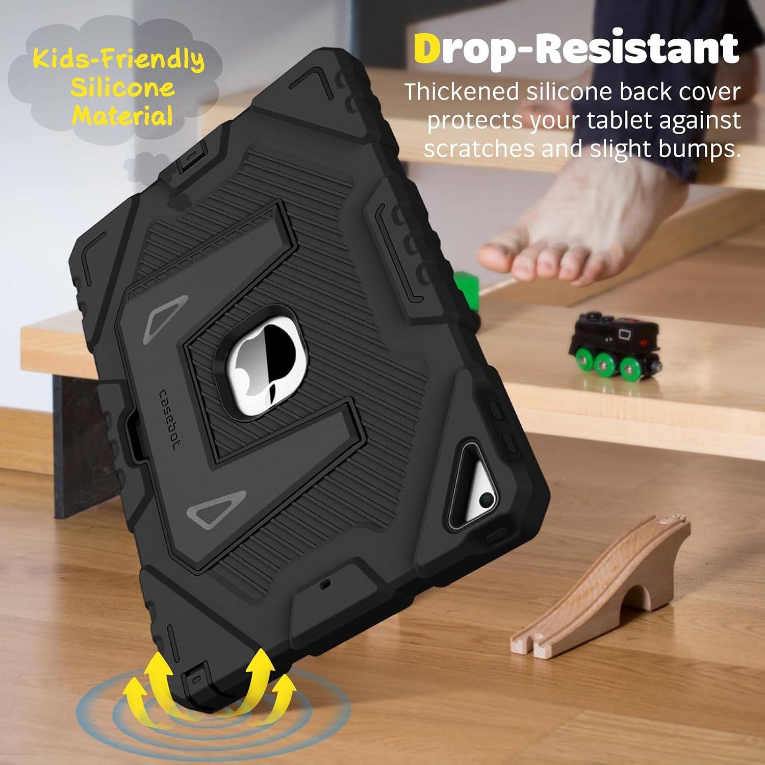 Kids-Friendly Silicone Material

Drop-Resistant

Thickened silicone back cover protects your tablet against scratches and slight bumps.