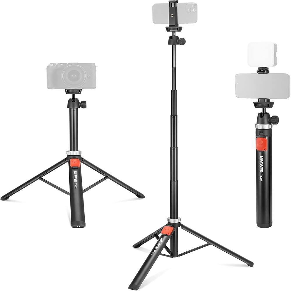 Schertz - TS05 62.9" All-Metal Tripod with Remote & Phone Holder, Compatible with iPhone, GoPro, Canon, Sony DSLR
