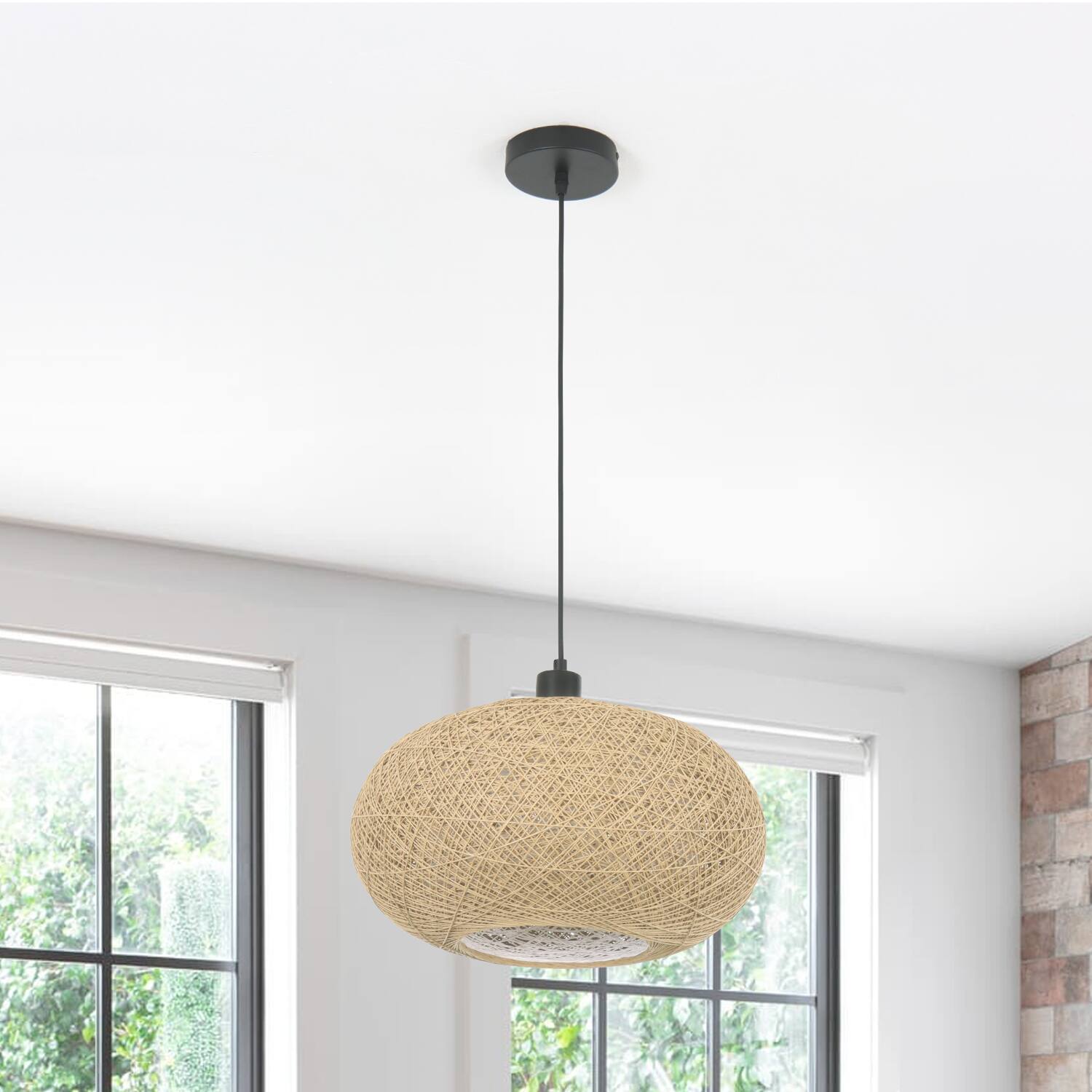 Back. Umeiluce - 15.7 Inch Dimmable Pendant Light Handmade Rattan Double-layer Natural Lampshade Light - Natrual.