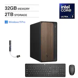 HP - OmniDesk Desktop (Ultra 7-265, 32GB, 2TB SSD, Intel Graphics, WiFi 6, Bluetooth 5.4, Win 11 Pro) w/USB Hub - Dark Wood