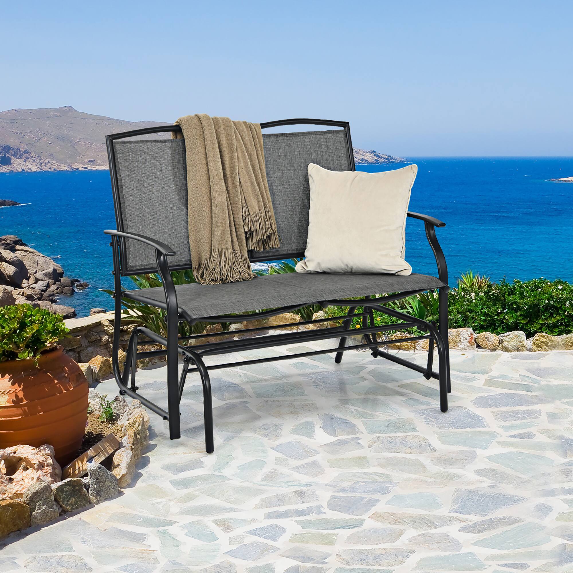 Alt View 1. Costway - Costway Patio Glider Rocking Bench Double 2 Person Chair Loveseat Garden - Grey.