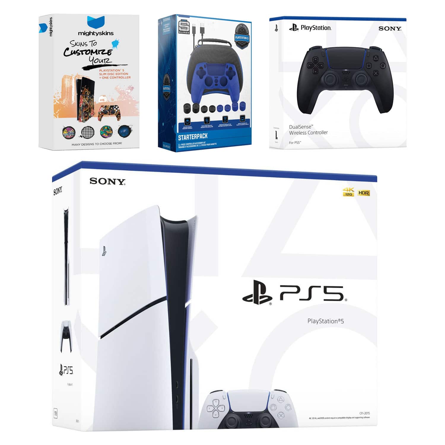 PlayStation 5 Slim Disc Bundle with Extra Controller, Accessory Kit and MightySkins Code - PlayStation 5