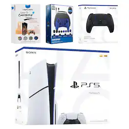 PlayStation 5 Slim Disc Bundle with Extra Controller, Accessory Kit and MightySkins Code - PlayStation 5