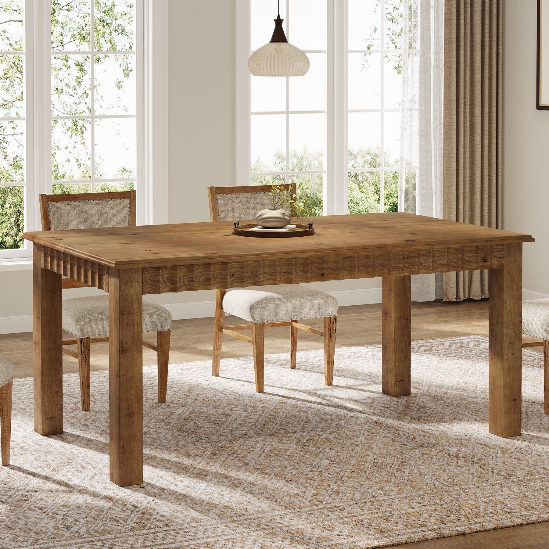 Tribesigns - Solid Wood Dining Table with Wood Grain Finish and Rectangular Top for Everyday Meals and Family Gatherings - Brown