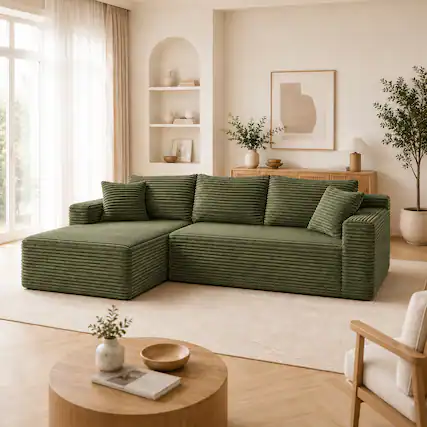 Front. Anysun - 94.5" Modern Minimalist Left Facing L-Shaped Upholstered Sectional Couch with Chaise, No Assembly Required - Green.