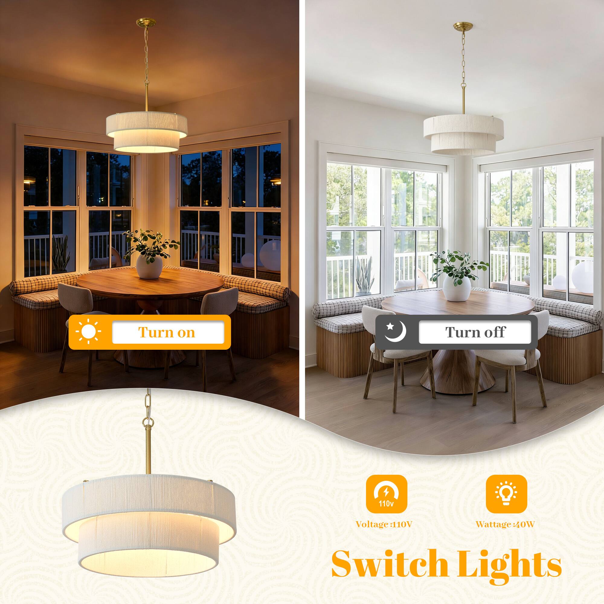 Turn on  
Turn off  

110V Voltage  
140W Wattage  

Switch Lights