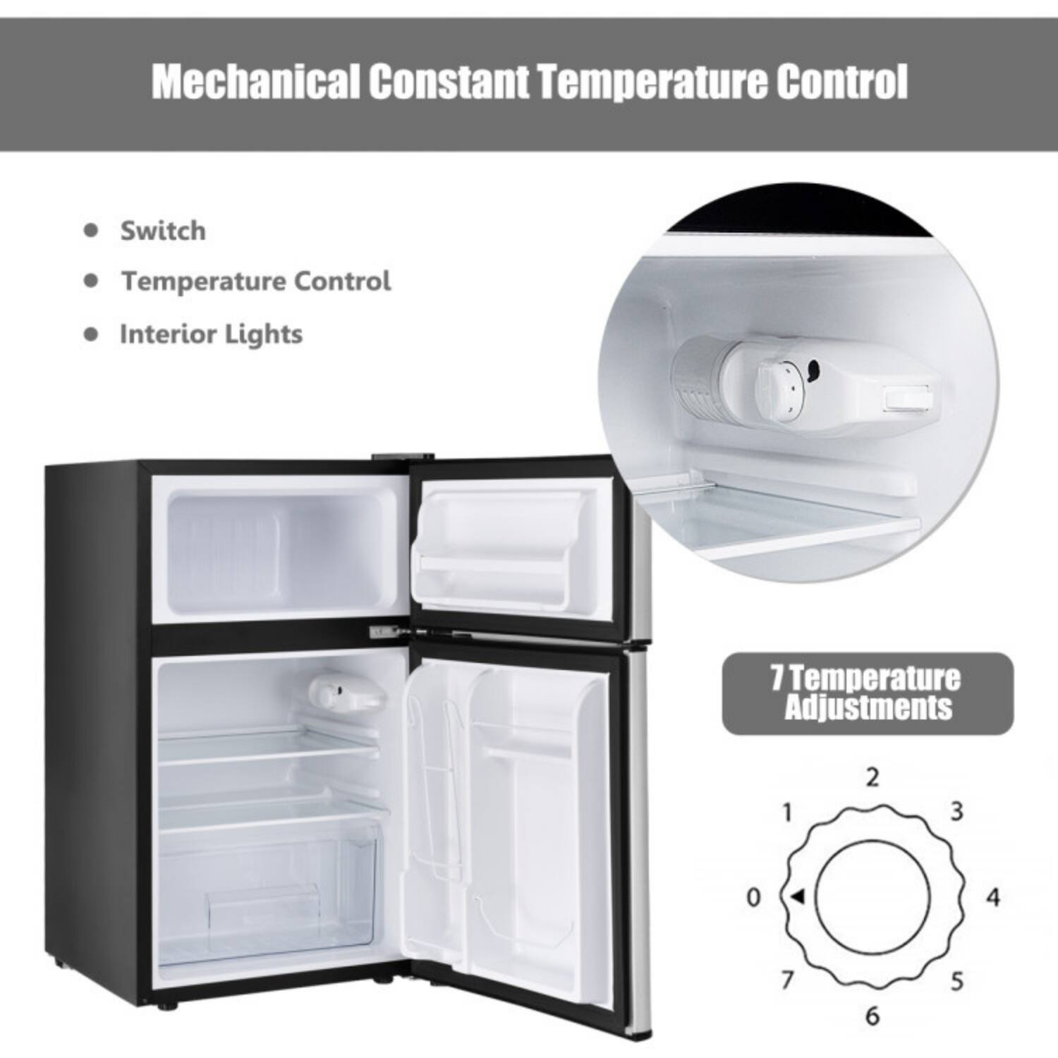 Mechanical Constant Temperature Control

- Switch
- Temperature Control
- Interior Lights

7 Temperature Adjustments

1 2 3 0 4 7 6 5