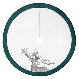 Celebrations - Home Green/White Merry Christmas Deer Tree Skirt 48 in. (Case of 4) - Green|White