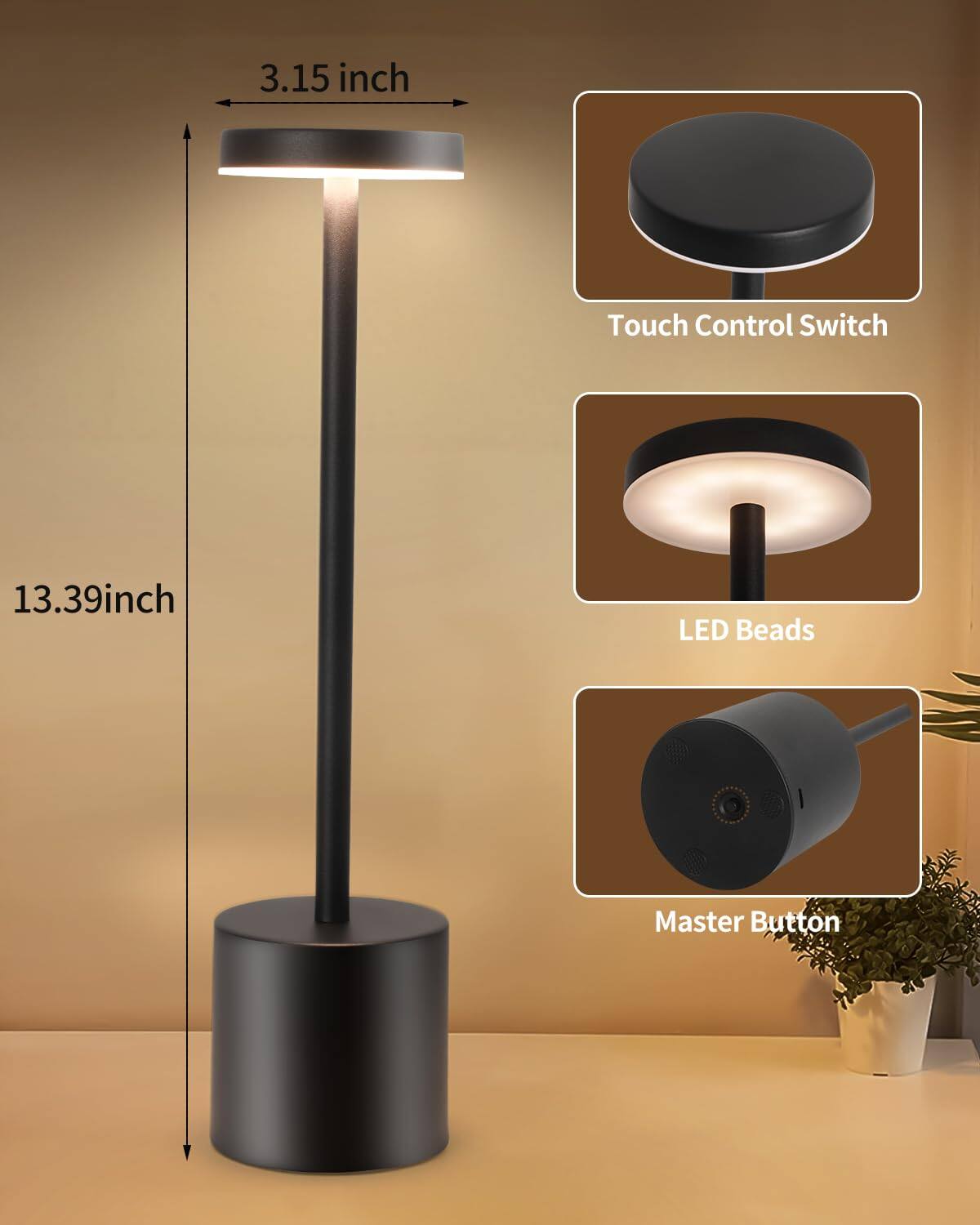 3.15 inch Touch Control Switch  
13.39 inch LED Beads  
Master Button