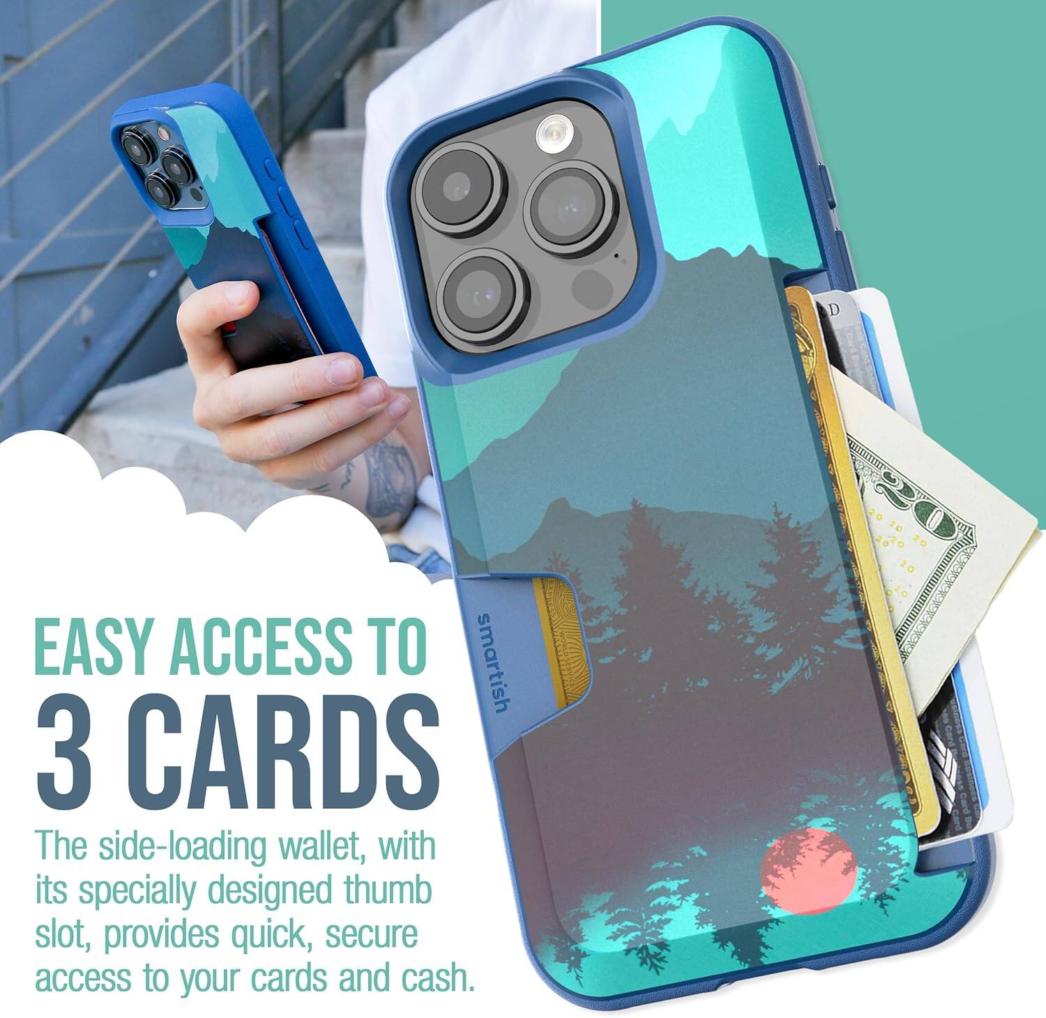 EASY ACCESS TO 3 CARDS

The side-loading wallet, with its specially designed thumb slot, provides quick, secure access to your cards and cash.
