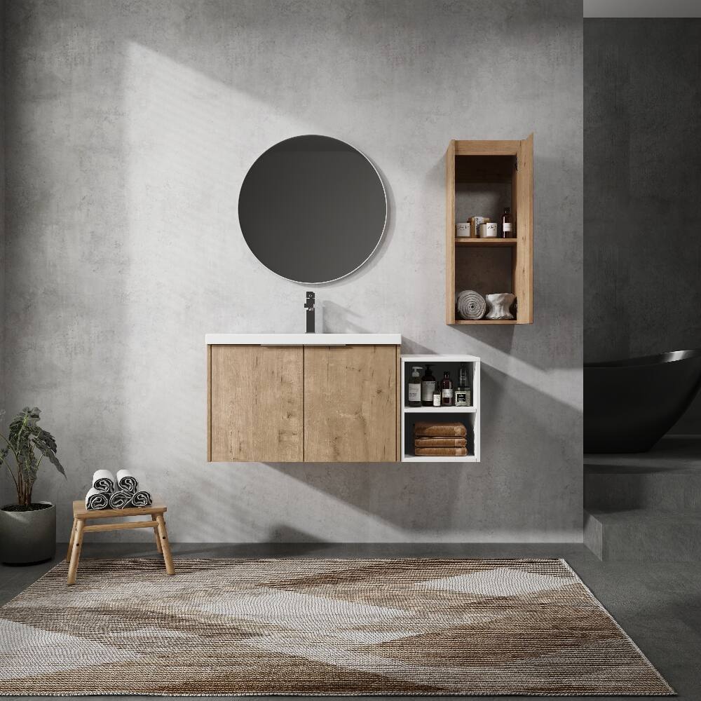 Angle. Loheer - Loheer 42 inch wall mounted bathroom vanity Imitative Oak Floating Cabinet with Resin Sink - Imitative Oak.