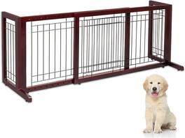 Winado - 21-inch Height Pets Dog Gate, Free Standing with Adjustable Wide for Puppy Doggie Indoor Stairs Doorways Fireplace - Cherry