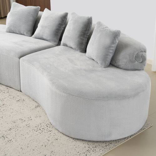 Alt View 1. Anysun - Modern Curved Flannelette Sofa, Multi-Seat Creative Design for Living Room with Pillow Set - Gray.