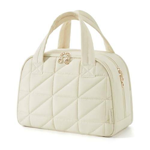 Fabibe - Travel Toiletry Bag Large Wide-open For Toiletries Puffy Makeup With Handle-black - Beige