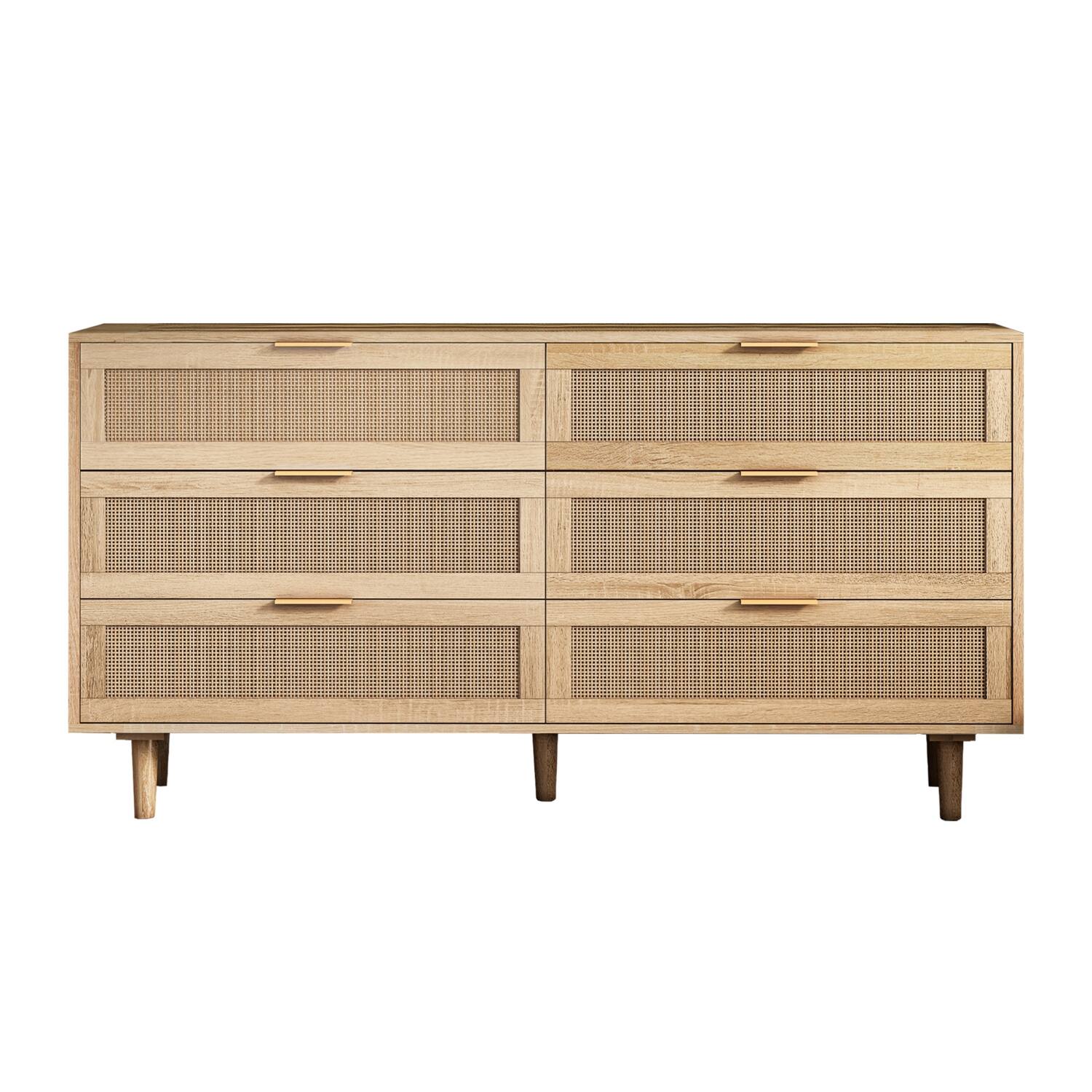 Alt View 5. Lirago - Natural 6-Drawer Rattan Accent Cabinet with Drawers for Bedroom Living Room 15.75"D x 59.06" W x 29.72" H - Brown.