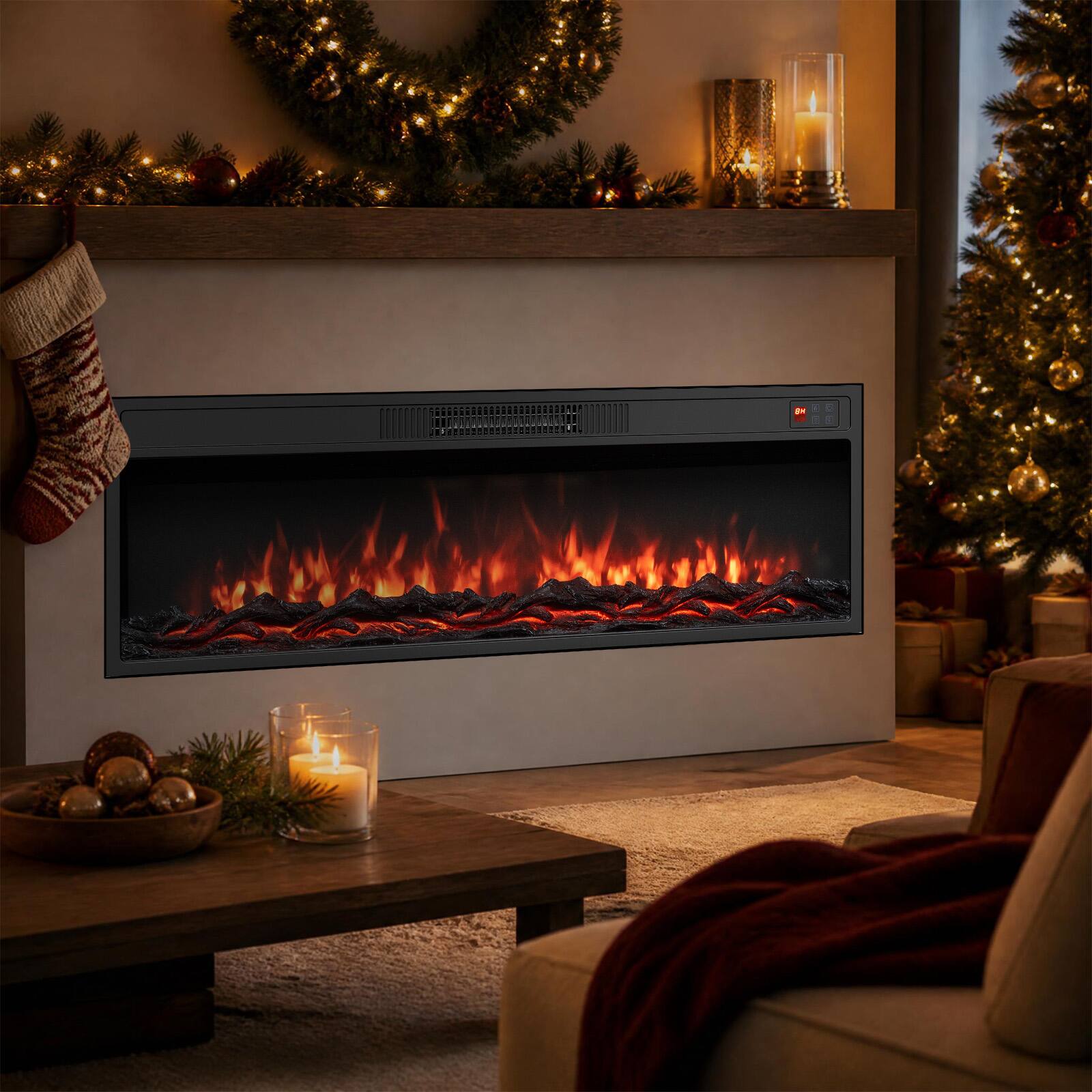 Alt View 3. Costway - Costway 40" Recessed Electric Fireplace Heater with Adjustable Flame Colors & Brightness - Black 40".