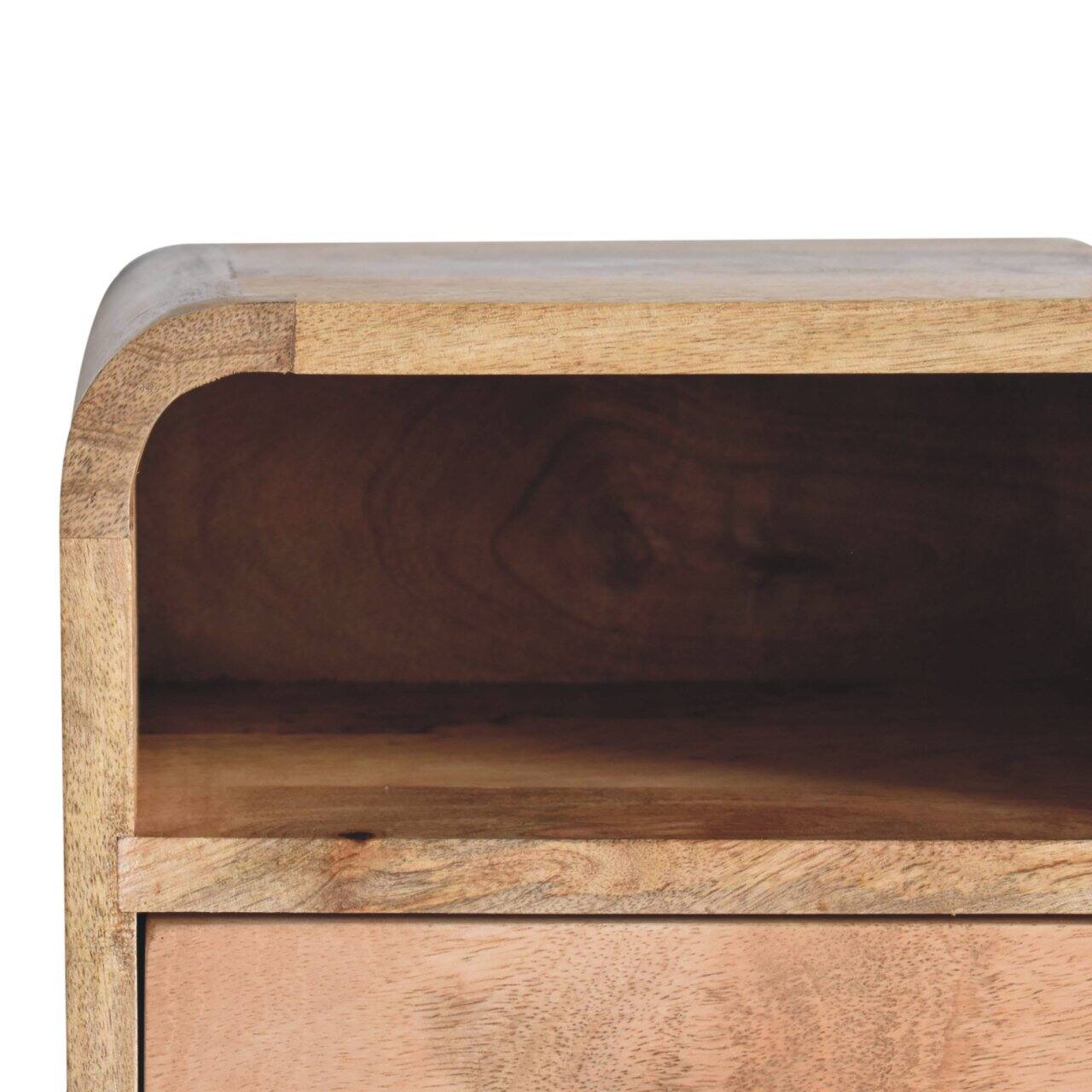 Alt View 1. Artisan Furniture - Artisan Furniture Solid Wood Extra Mini Wall Mounted Curved Oak-ish Bedside with Open Slot, 1 Drawer, Brown - Brown.