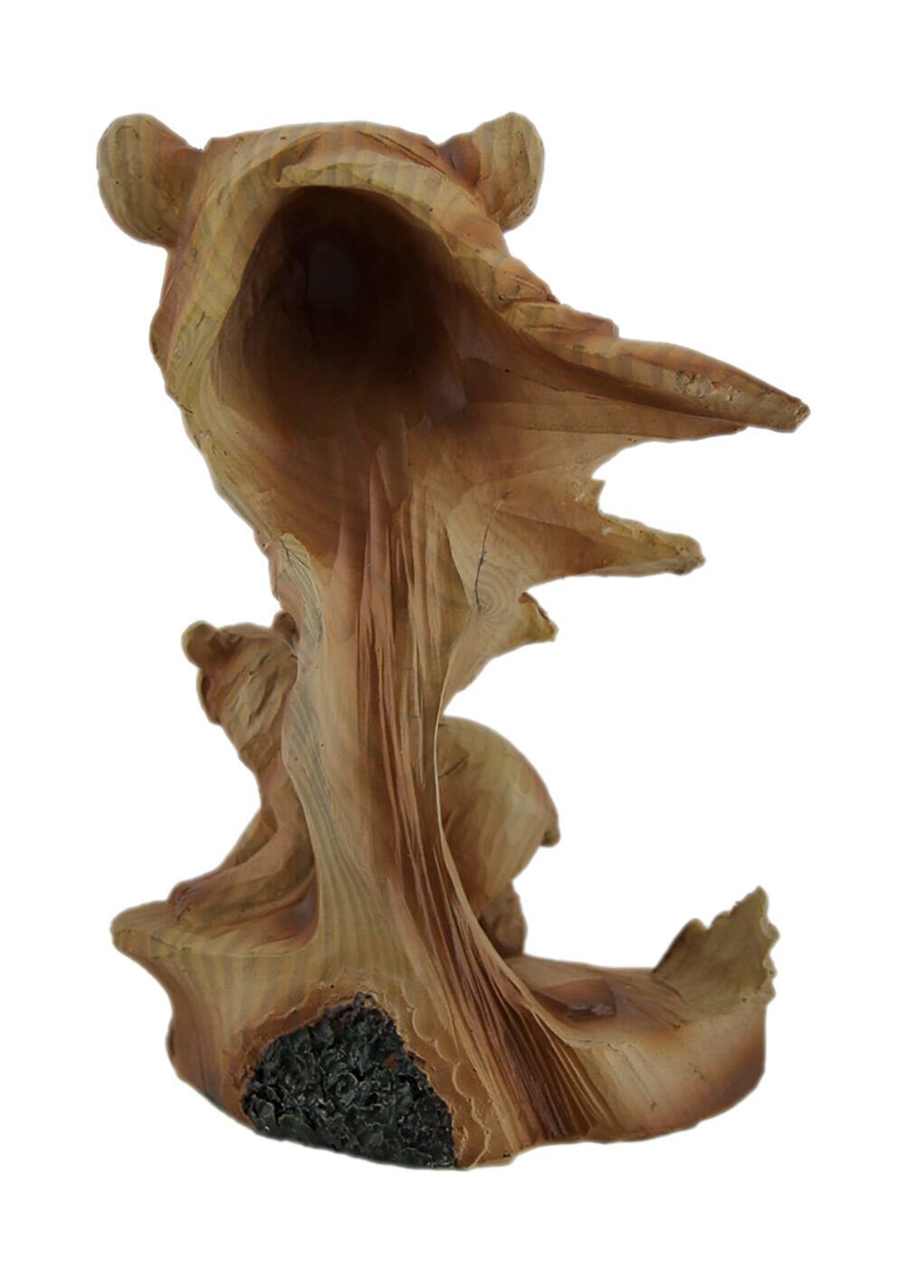 Alt View 2. Zeckos - Carved Wood Look Mother Bear and Cub Tabletop Statue - Brown.
