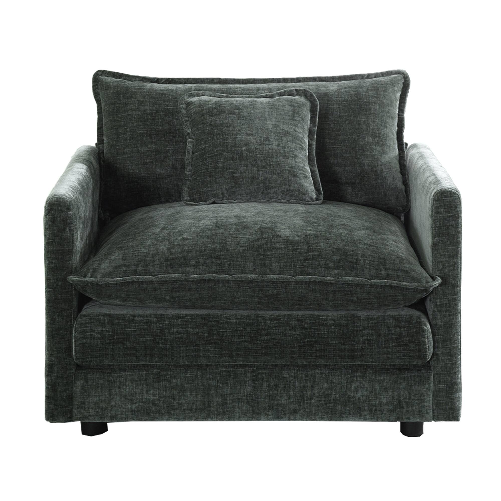 Back. LOVMOR - Single Seat Chenille Accent Chair Easy Assembly For Living Room Bedroom Office Plush Cozy Lounge Indoor Family - Gray.