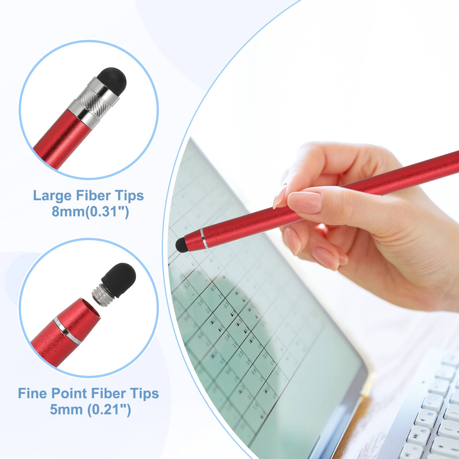 Large Fiber Tips 8mm (0.31")  
Fine Point Fiber Tips 5mm (0.21")