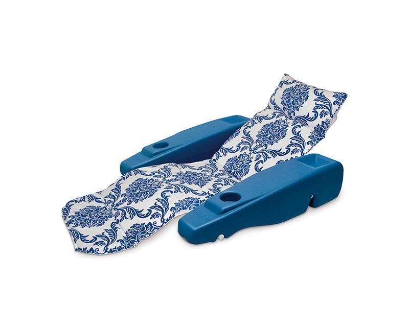 Front. Swim Central - Sapphire Blue and White Adjustable Flourish Floating Swimming Pool Chaise Lounge, 73-Inch - Blue.
