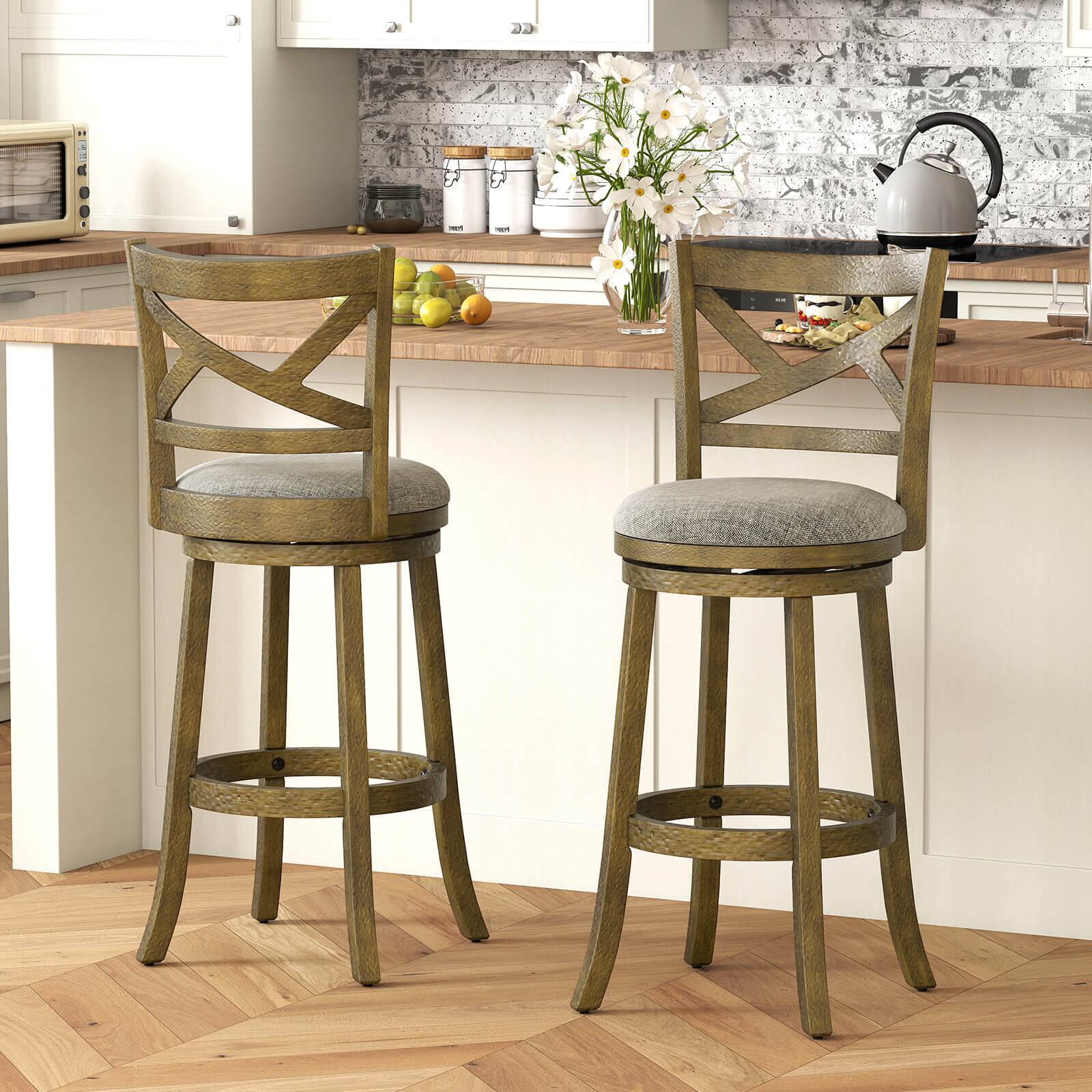 Alt View 4. Costway - Costway Swivel Bar Stools Set of 4, 30 Inch Bar Height Chairs with Backrests and Wood Frame - Antique Gray,Light Gray.