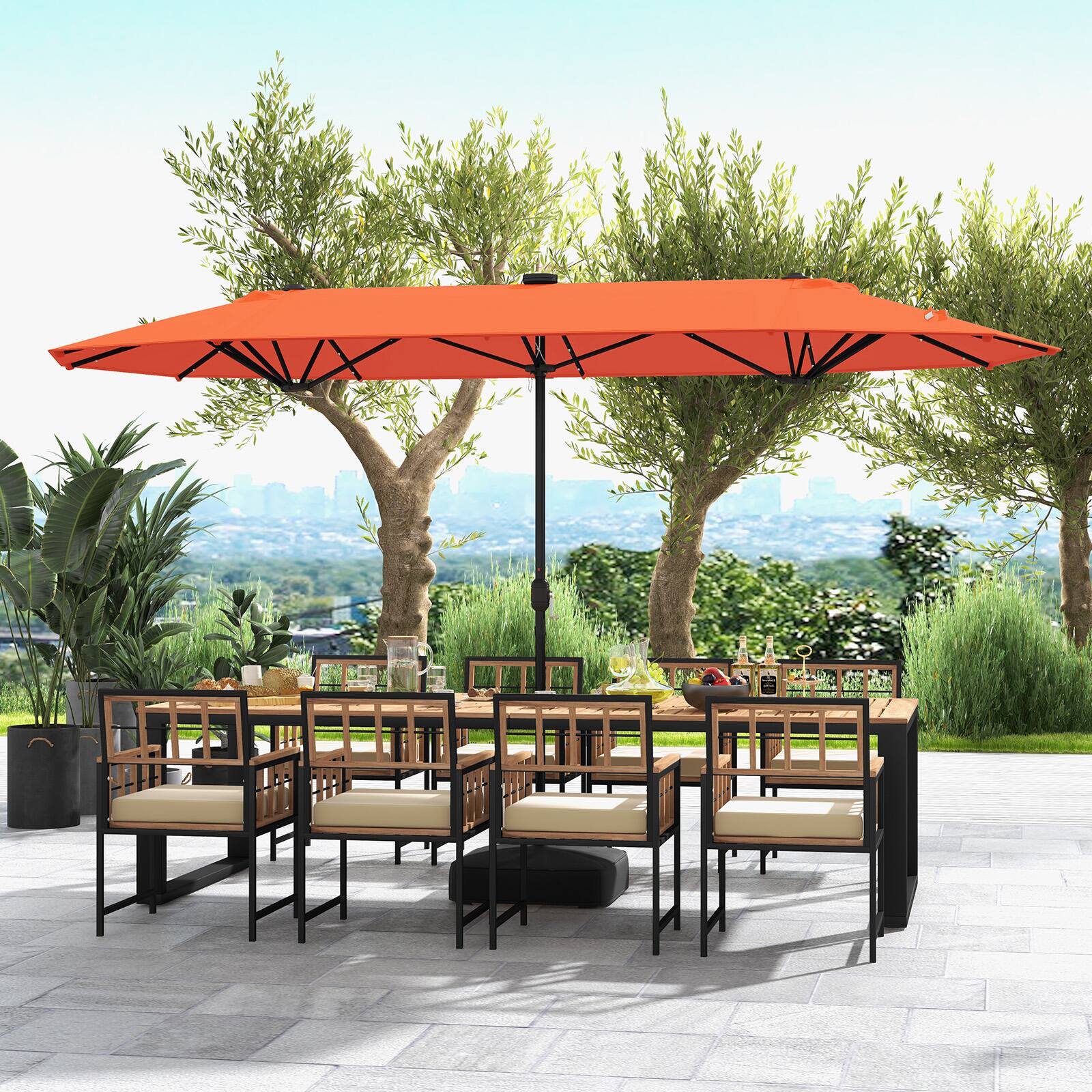 Alt View 1. SlickBlue - 13FT Solar Lighted Double-Sided Patio Umbrella for Garden Pool or Patio - Orange.
