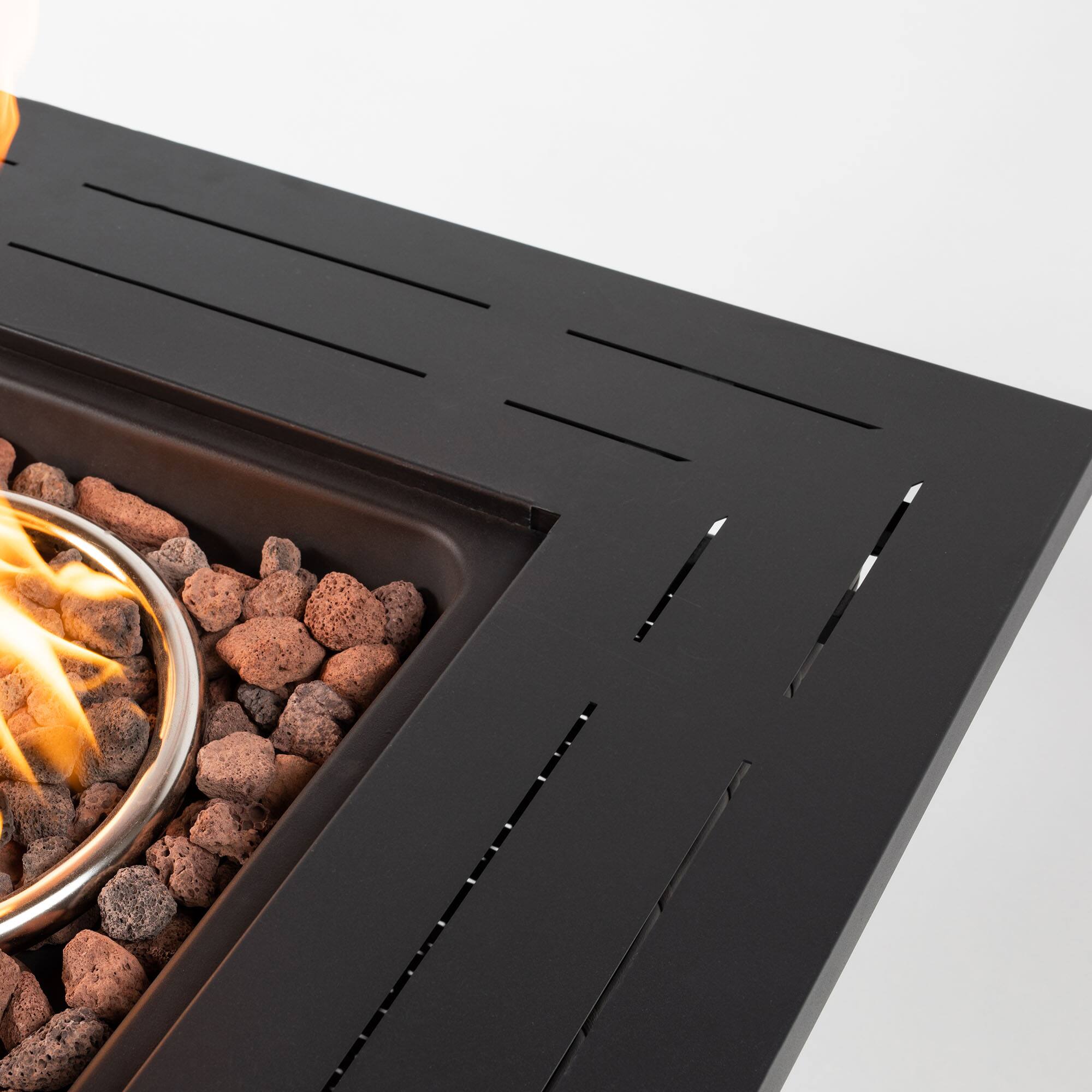 Back. Lirago - 28" Outdoor Propane Fire Pit Table 50000 BTU Square Steel Fire Pit with Wicker Base for Patio Deck Garden Backyard Black - Black.