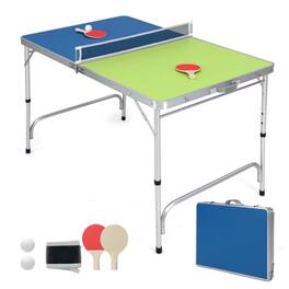 Costway - 47" x 30" Mini Table Tennis Table with Adjustable Height for Indoor Outdoor - Green