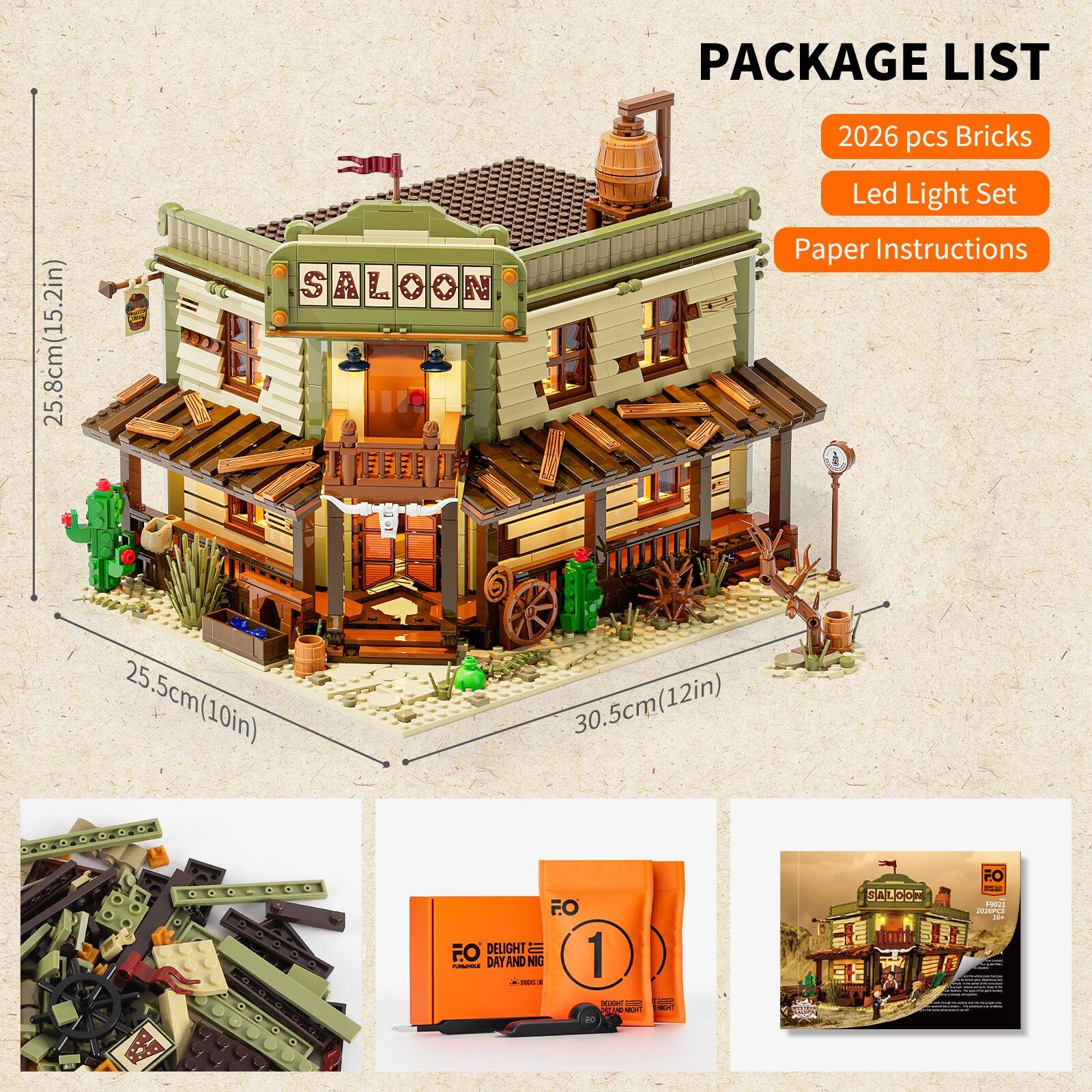 PACKAGE LIST

2026 pcs Bricks

Led Light Set

Paper Instructions

25.8cm(15.2in) x 25.5cm(10in) x 30.5cm(12in)

DELIGHT DAY AND NIGHT

FO