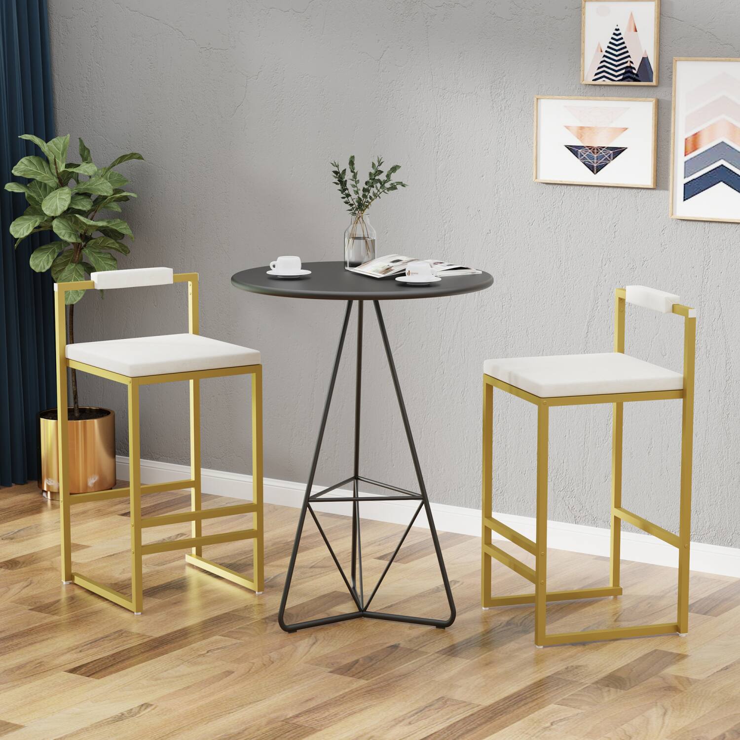 Alt View 2. HTUTWOO - Upholstered Velvet Bar Stools Set of 2, Modern Counter Height Chairs with Creamy White Seat and Gold Metal Legs - Gold.