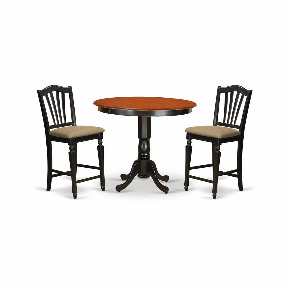 Back. East West Furniture - TRCH3-BLK-C 3 PC counter height pub set - high top Table and 2 counter height stool. - Black & Cherry.
