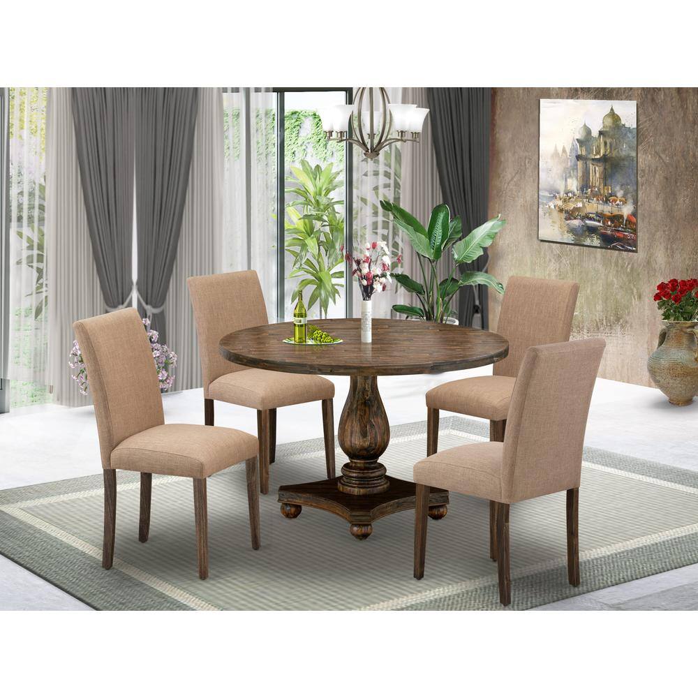 Angle. East West Furniture - East West Furniture 5 Piece Mid Century Modern Dining Set Consists of a Dining Table and 4 Light Sable Linen Fabric - Multi-Color.