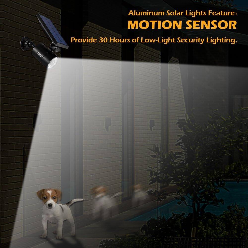Aluminum Solar Lights Feature:  
MOTION SENSOR  
Provide 30 Hours of Low-Light Security Lighting.