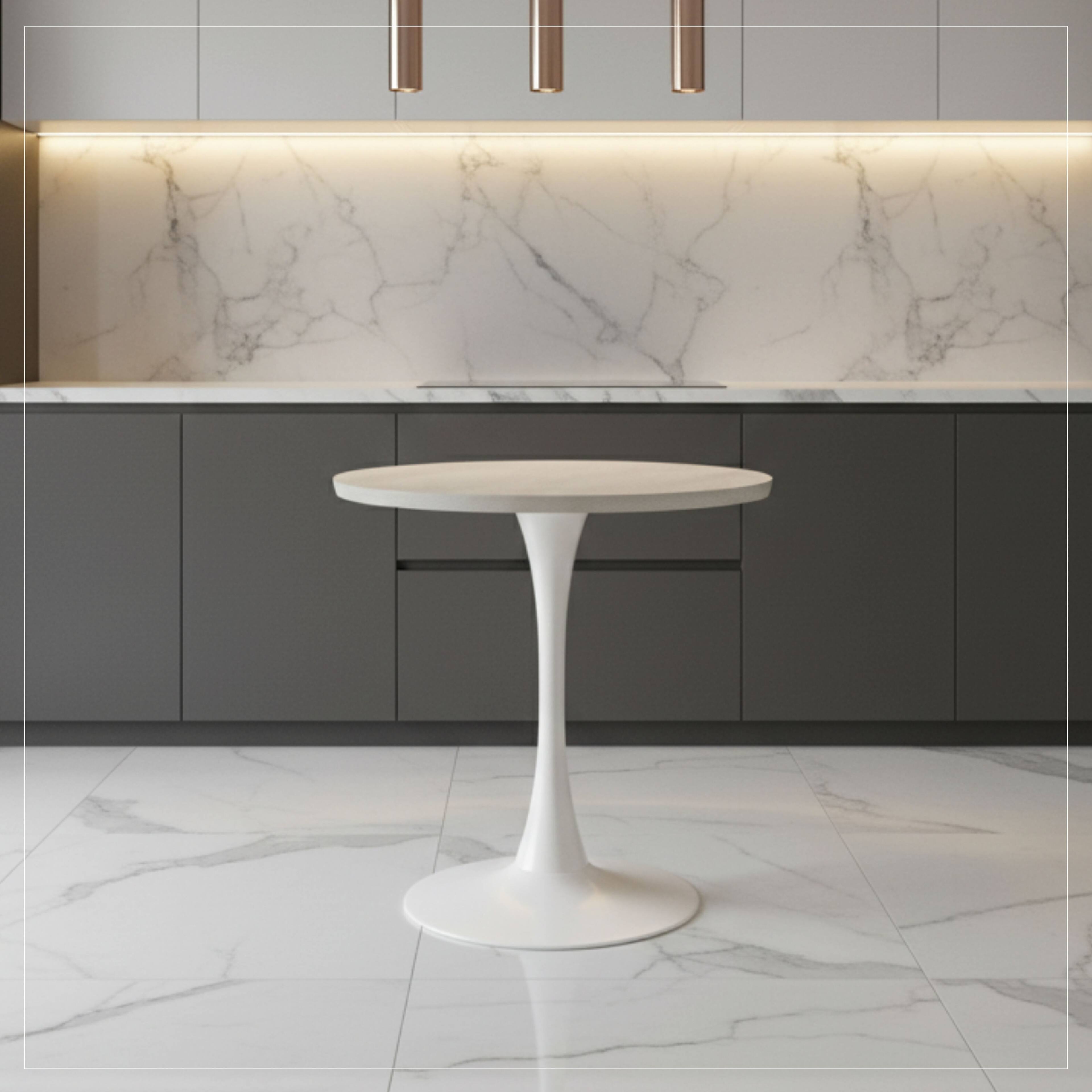 Angle. LeisureMod - Bristol 27" Modern Round Dining Table with MDF Wood Top - Sleek Steel Pedestal Base - MDF - Black.