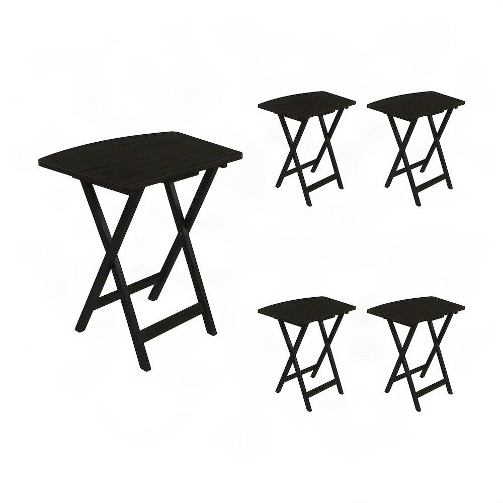 Alt View 4. FurniFact - Solid Wood Fan-Shape Snack Tray Table Set of 5 - Coffee.