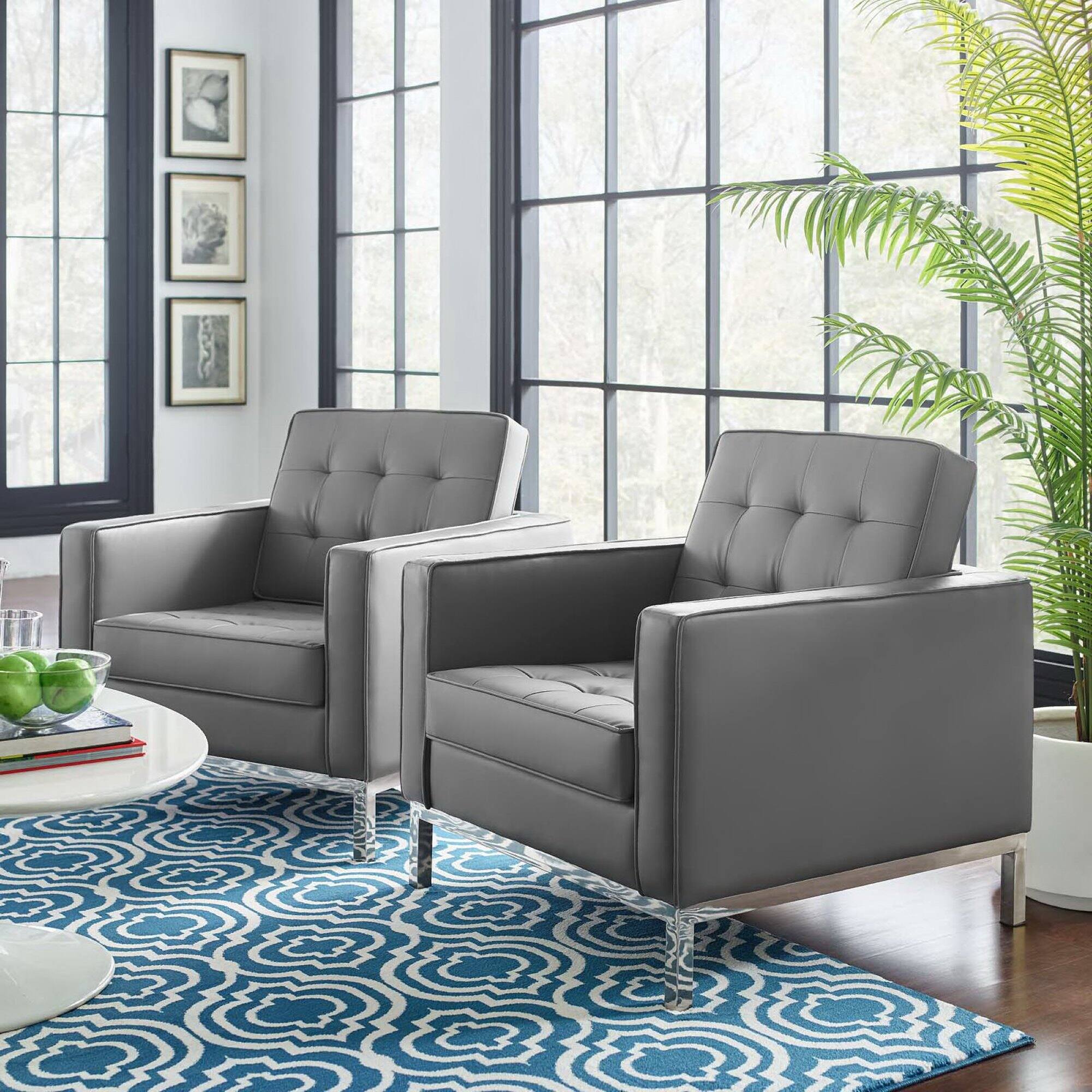 Alt View 4. Modway - Loft Tufted Vegan Leather Armchairs Set of 2 by Modway - Gray.