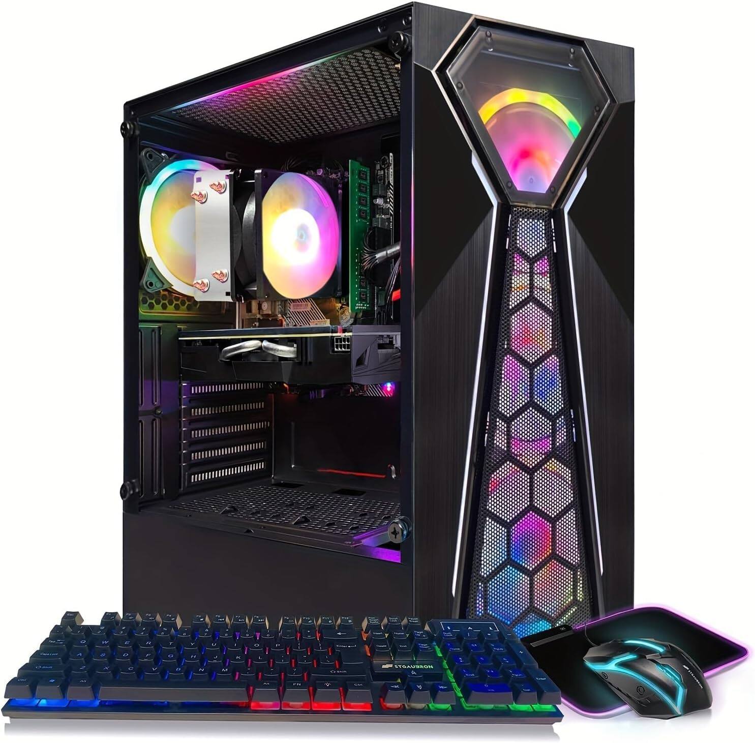 Front. STGAubron - STGAubron Gaming Desktop PC, Radeon RX 580 8G, AMD Ryzen 3 3200G 3.6 GHz, 16G RAM, 512G SSD, 600M WiFi, BT 5.0, W11H64 - Black.