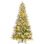 Costway - 7.5 FT Artificial Christmas Tree Hinged Xmas Tree with 1135 Branch Tips 470 Lights - Green,White