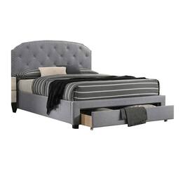 Manhattan Lane - Nue Twin Upholstered Bed with Curved Tufted Headboard, Nailhead Trim - Gray