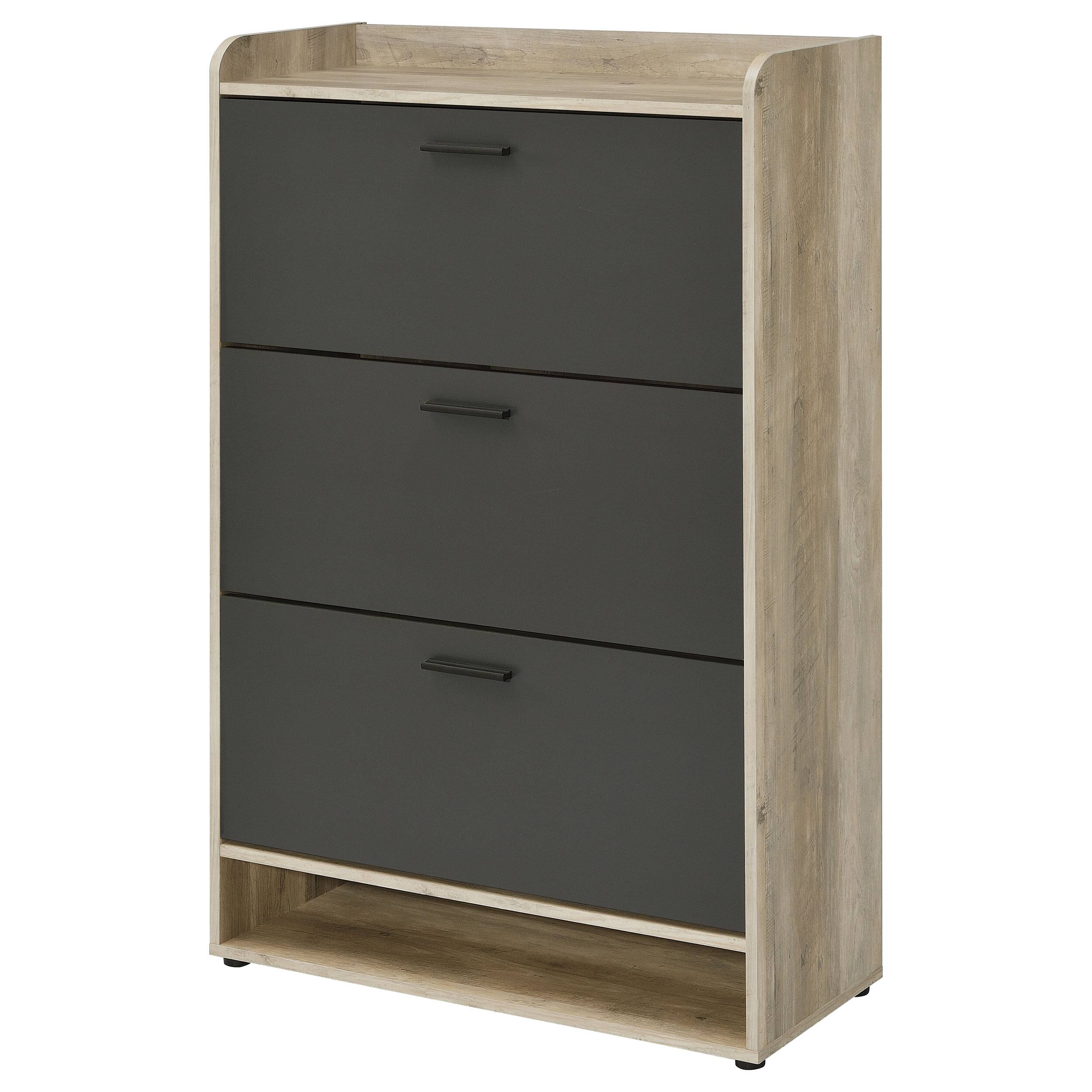 Left. TinyHomie - Kyla Grey 3-tier Engineered Wood Shoe Cabinet - Grey.