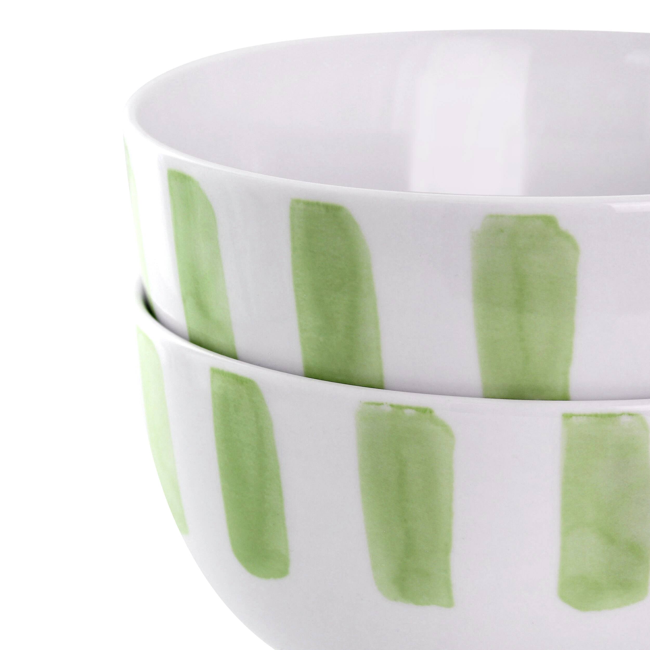 Left. Gibson - Gibson Home Pacific Waves 2 Piece Fine Ceramic Cereal Bowl Set in Green - Green.